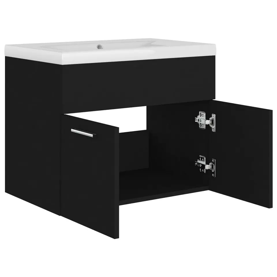 vidaXL - Wastafelkast En Wastafel - Zwart - Bewerkt hout - 60 x 38.5 x 46 cm