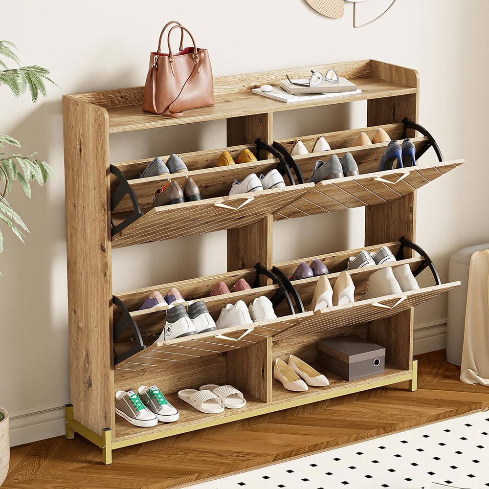 Sweiko Armoire à Chaussures Moderne en Bois à Chaussures avec 4 Portes Armoire à Chaussures Peu encombrante pour Halls d'entrée, couloirs ou escaliers NK3663478