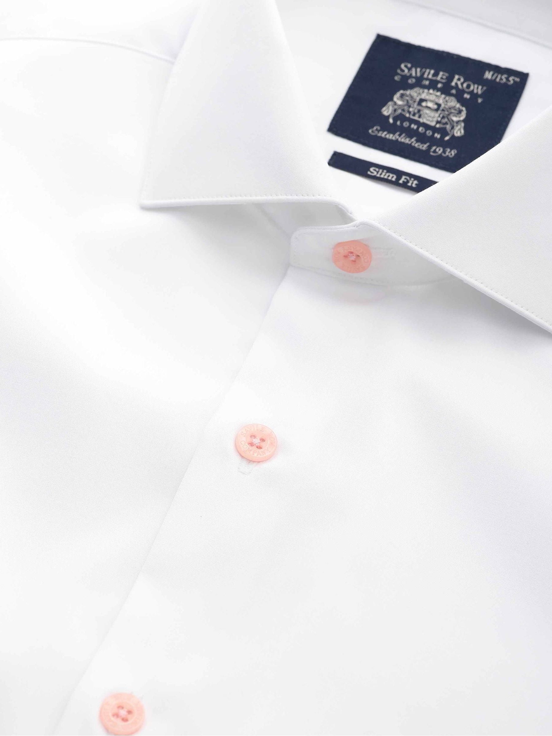Savile Row Company Slim Fit Smart Casual 100% Cotton White Shirt With Contrast Buttons
