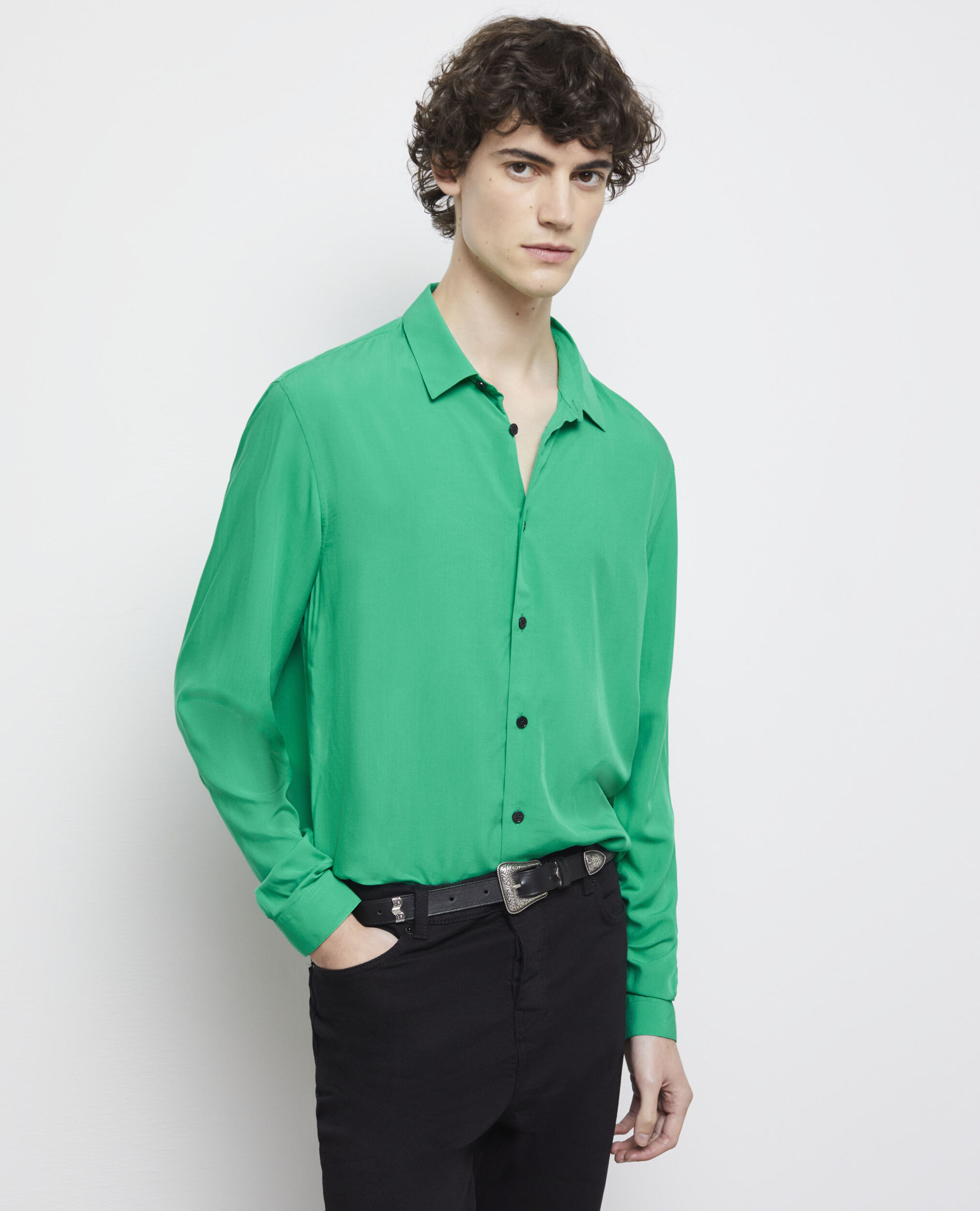 Chemise col classique verte