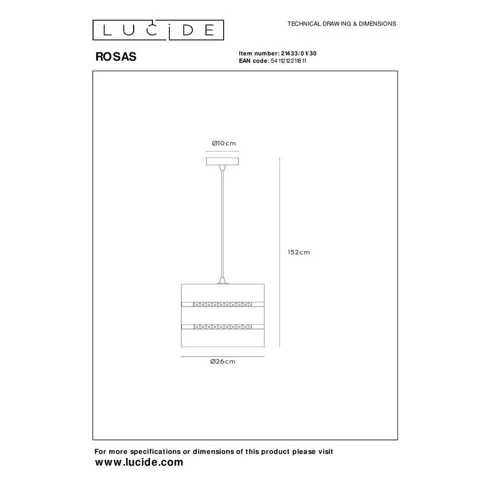 Lucide ROSAS Hanglamp - Zwart