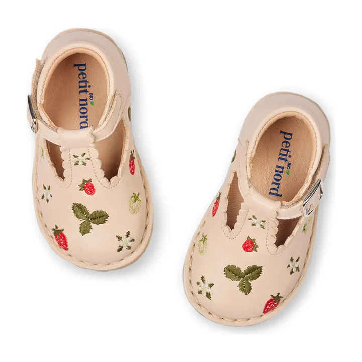 Petit Nord Salomés T-Bar Brodées Fraises - Collection Uniqua | Beige