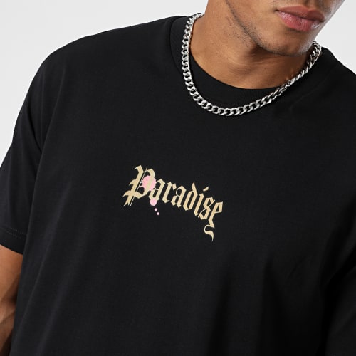 Tee Shirt Oversize Large Paradise Roses Clothing Noir