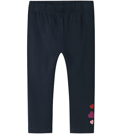 Name It Leggings - NmfBiline - Dark Sapphire m. Glitzerherzen