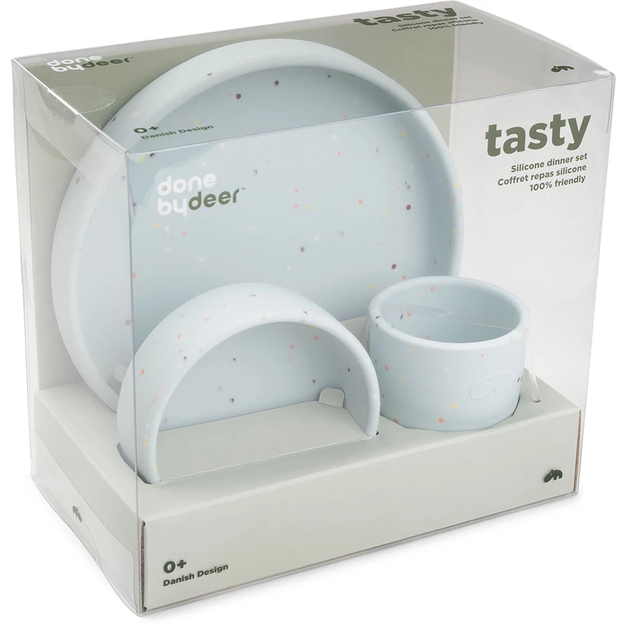 Done by Deer™ Silikon Geschirr-Set Confetti blau