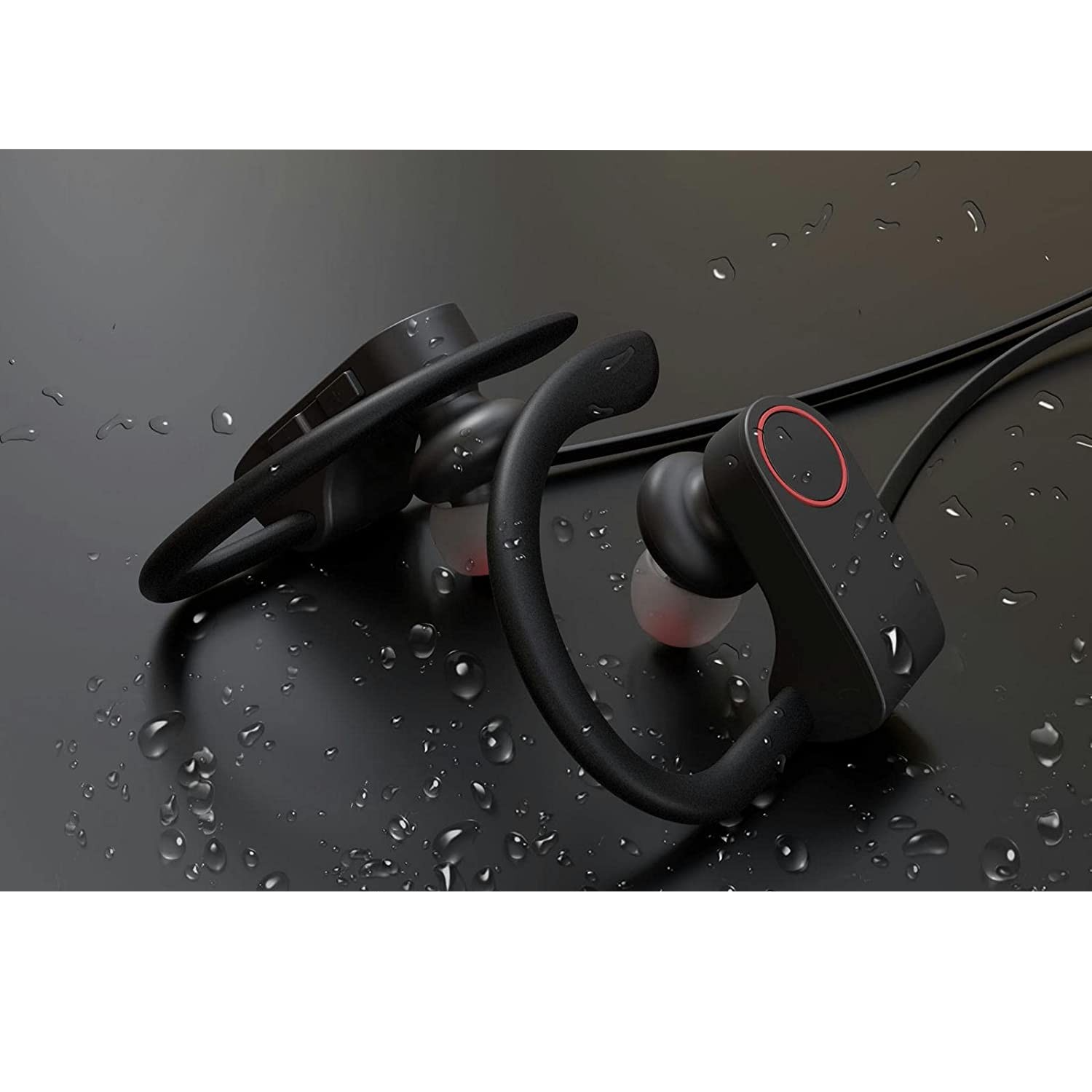 Schweissresistenter Bluetooth 5.0 In-Ear Sport Kopfhörer Headset mit Ohrbügel (IPX7) - Schwarz