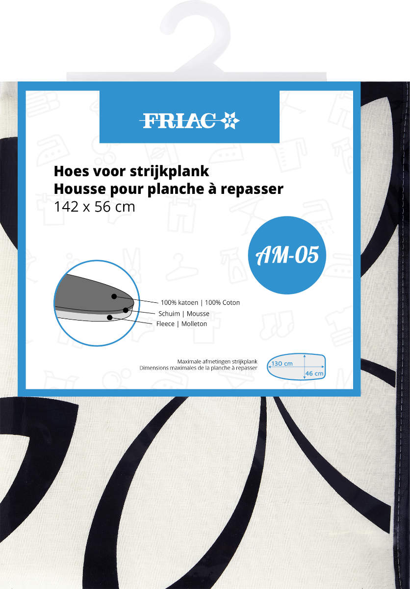 Friac Strijkplankovertrek 142x56 cm B&W