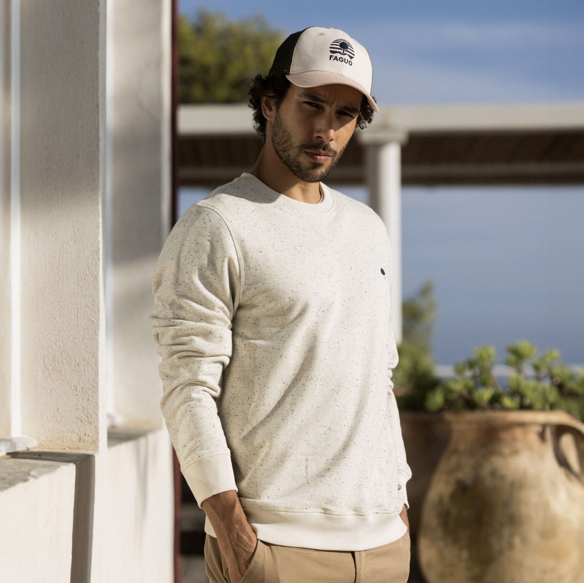 Sweat col rond écru coton et coton recyclé - modèle Donon