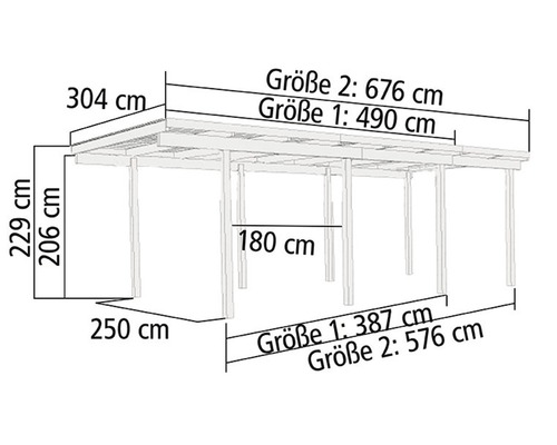 Enkele carport Karibu Eco 1C PVC panelen met 2 inrijbogen zonder beslag 268x387 cm drukgeïmpregneerd