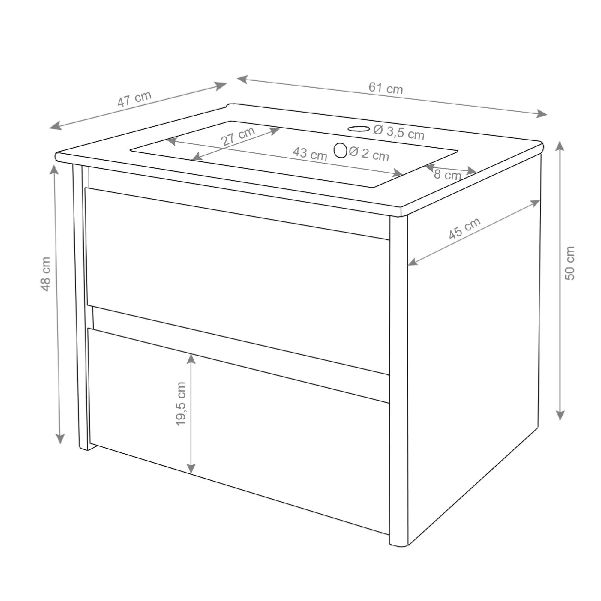 decoshop26 Meuble Lavabo - Blanc 50x60 cm