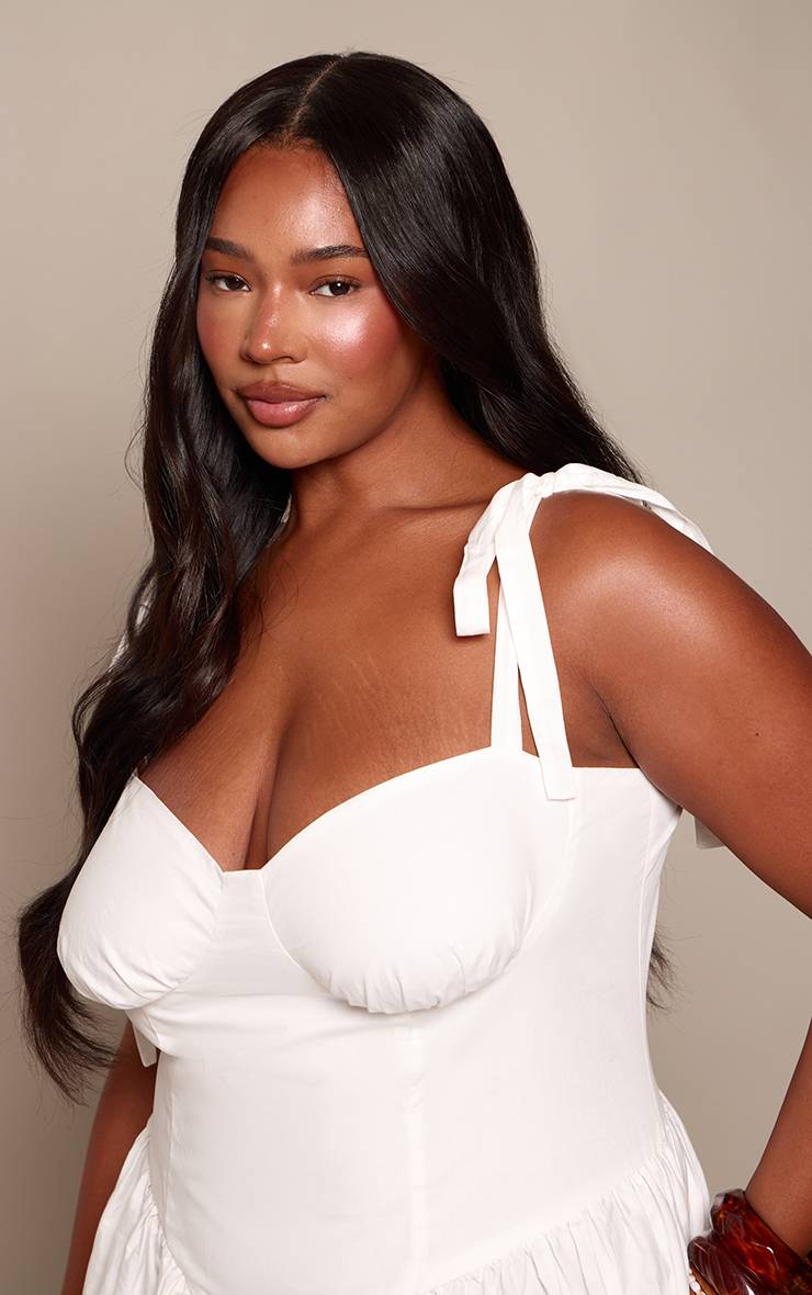 Blanc Robe Longue Droite Grande Taille Vert Sauge À Bretelles Nouées Et Taille Cintrée