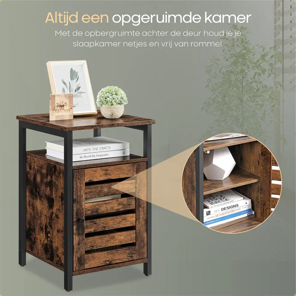 O'DADDY Industrieel Nachtkastje met Deur - 40x40x60 cm - Modern Bruin
