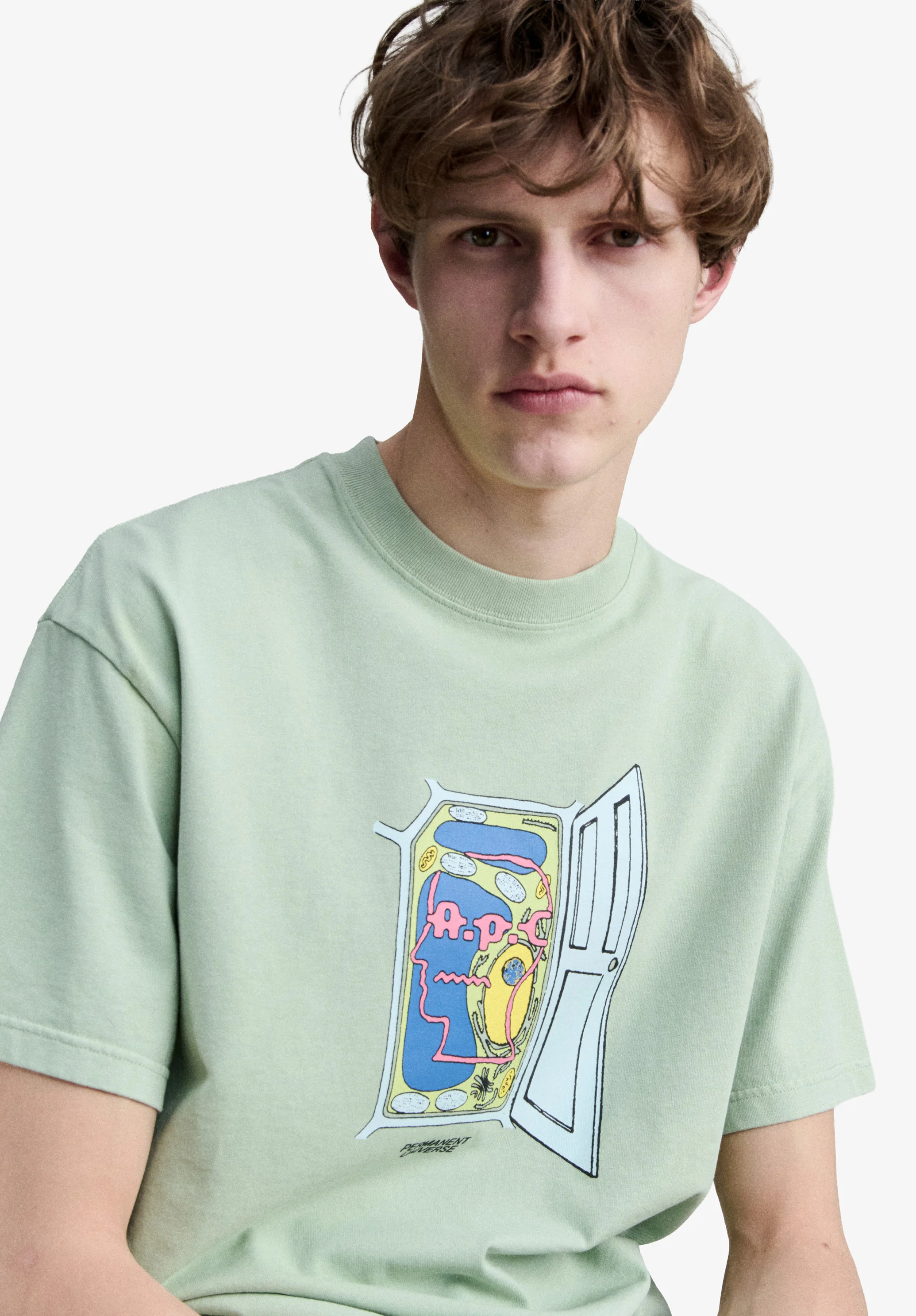 A.P.C. x Brain Dead T-shirt Permanent Universe - Vert pale