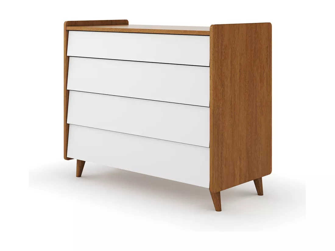Commode 4 tiroirs bois massif noisette et blanc PETER