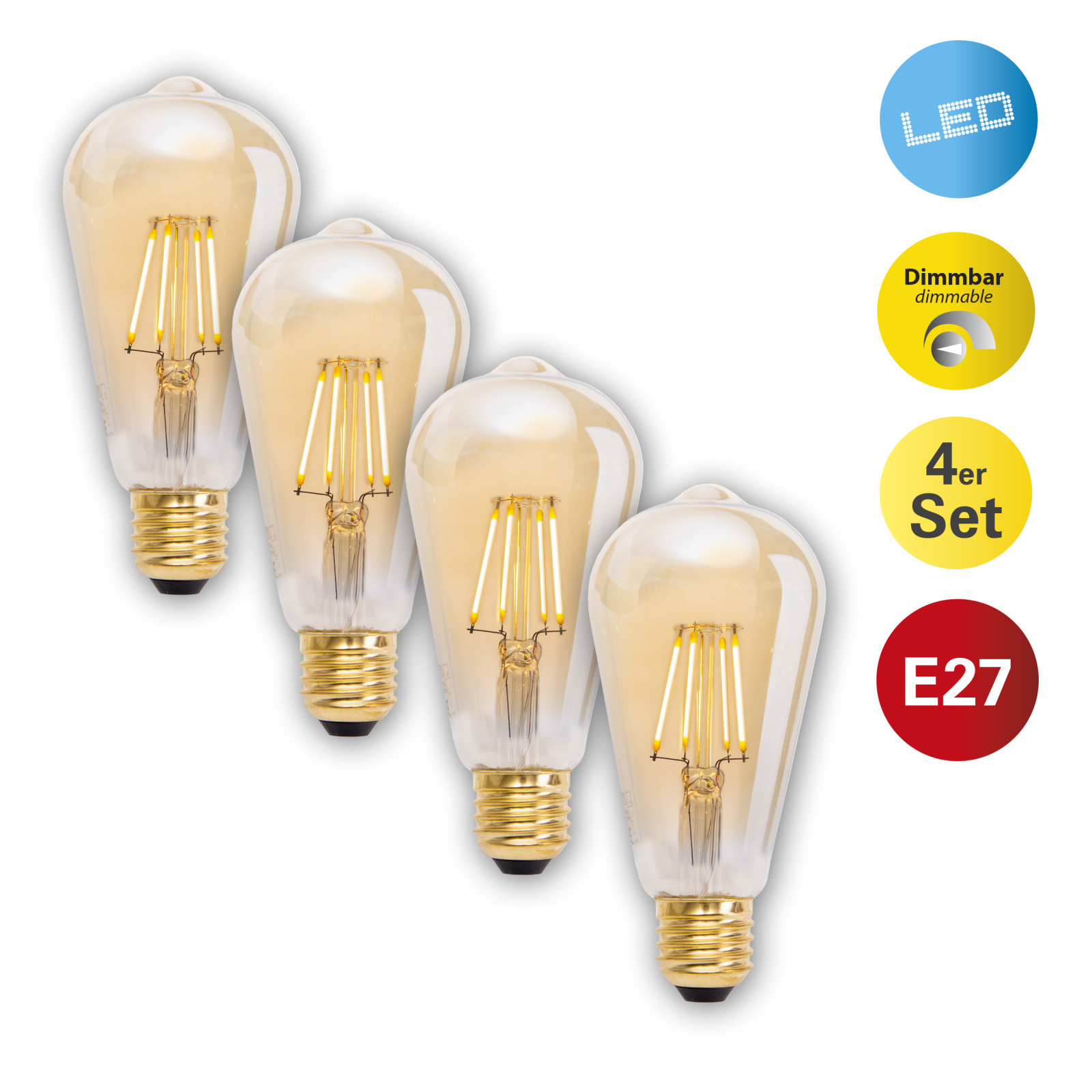 4er-Set LED-Leuchtmittel - amber - 4 Watt - E27 - warmweiß