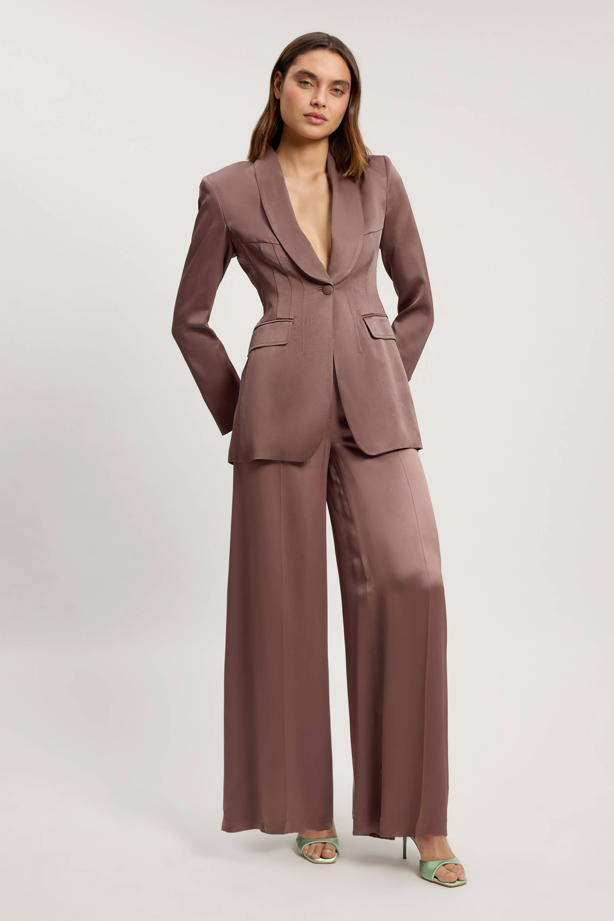 KarenMillen Pantalon Évasé Ajusté En Viscose Satinée
