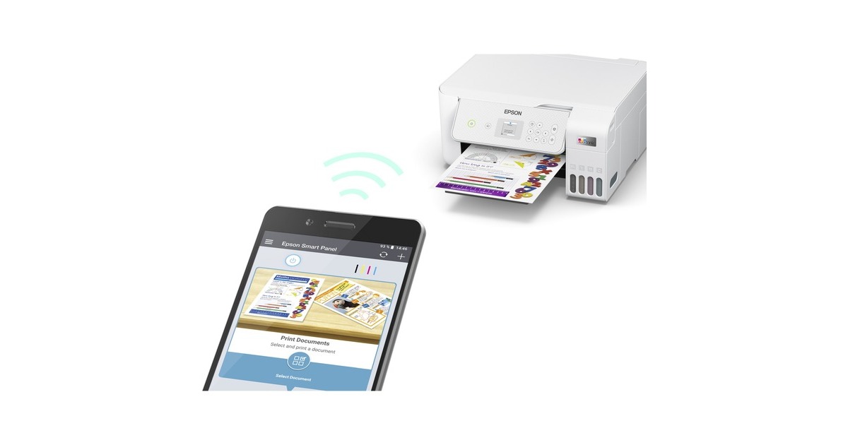 EpsonEcoTank ET-2876 A4 multifunctionele Wi-Fi-printer met inkttank all-in-one inkjetprinter  (Wit, Scannen, Kopiëren, Wi-Fi, inclusief tot 3 jaar inkt)