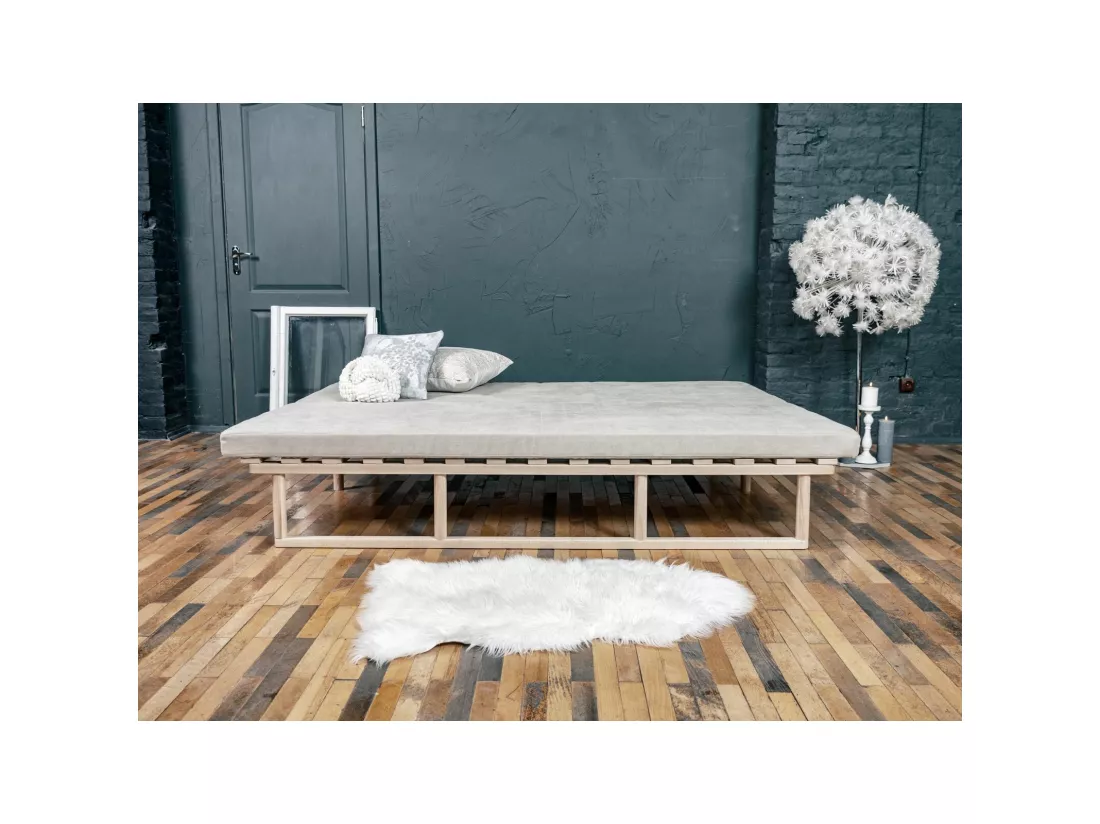 Canapé Lit Convertible Design en Tissu Beige et Bois Gris cendré