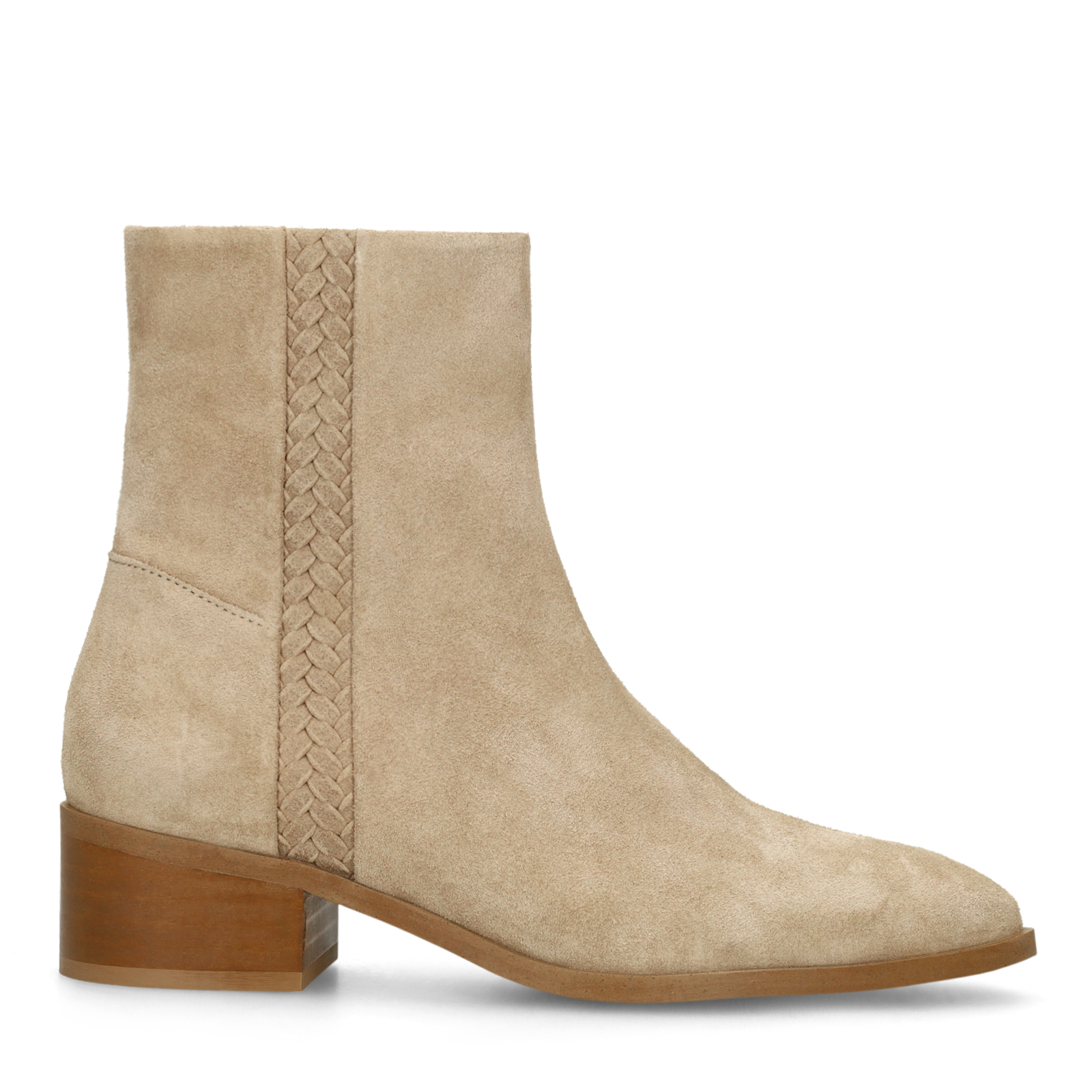Beige suède enkellaarsjes met hak
