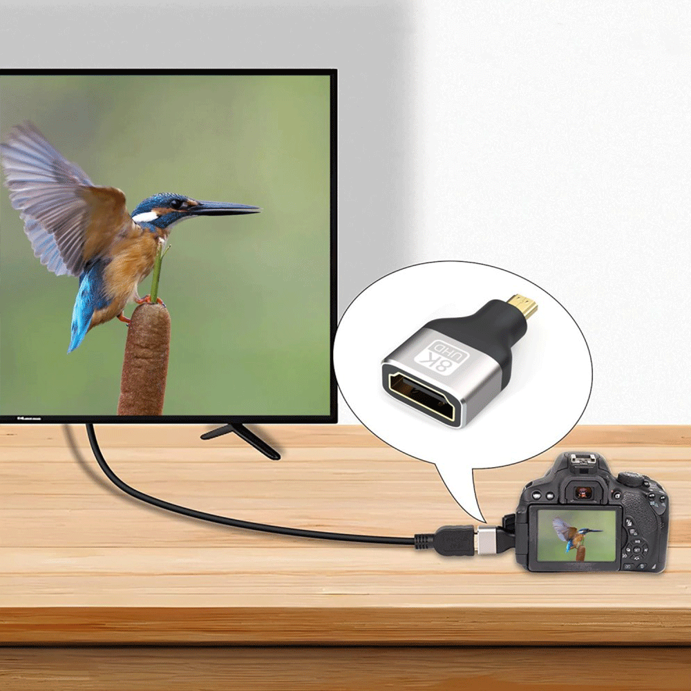Micro HDMI auf HDMI 8K Adapter mit vergoldeten Kontakten - Grau