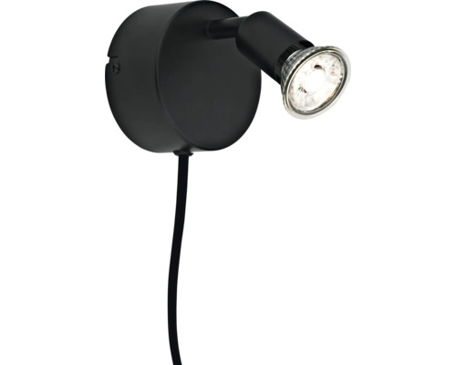 Wandspot, 1-lichts, H 13,5 cm, met 2 m kabel + schakelaar, zwart/mat