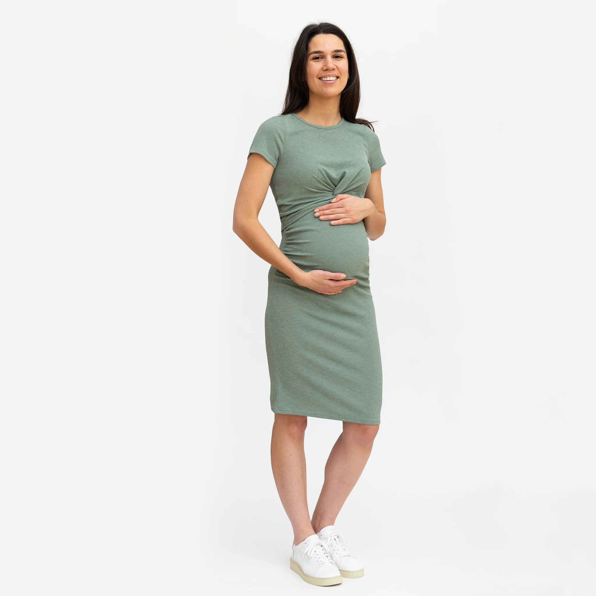 Bella Maternité Robe Côtelée Noeud Sauge