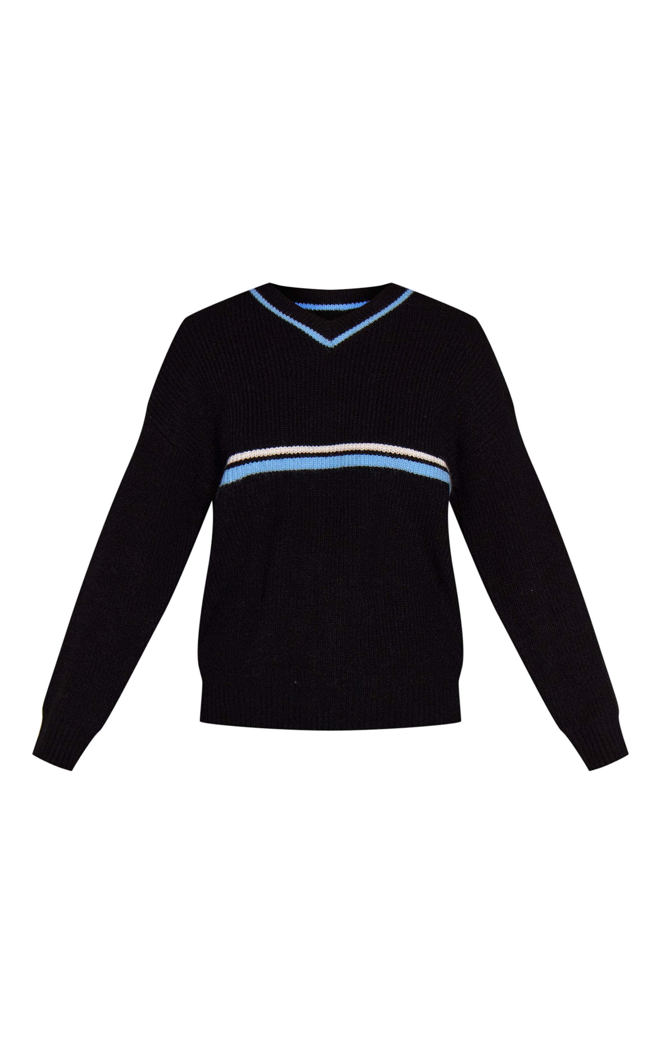 Noir Synthétiquell Sportif Col V À Rayures