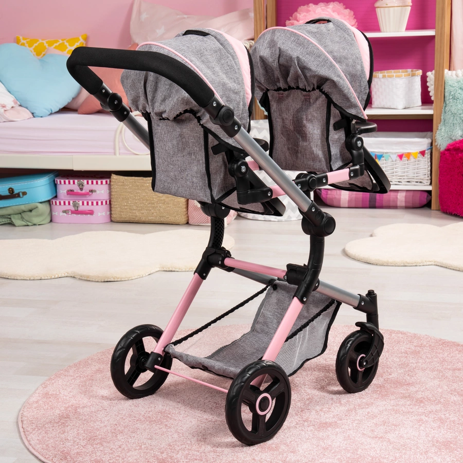 bayer Design Zwillings-Puppenwagen Twin Neo graurosa, mit Schmetterling