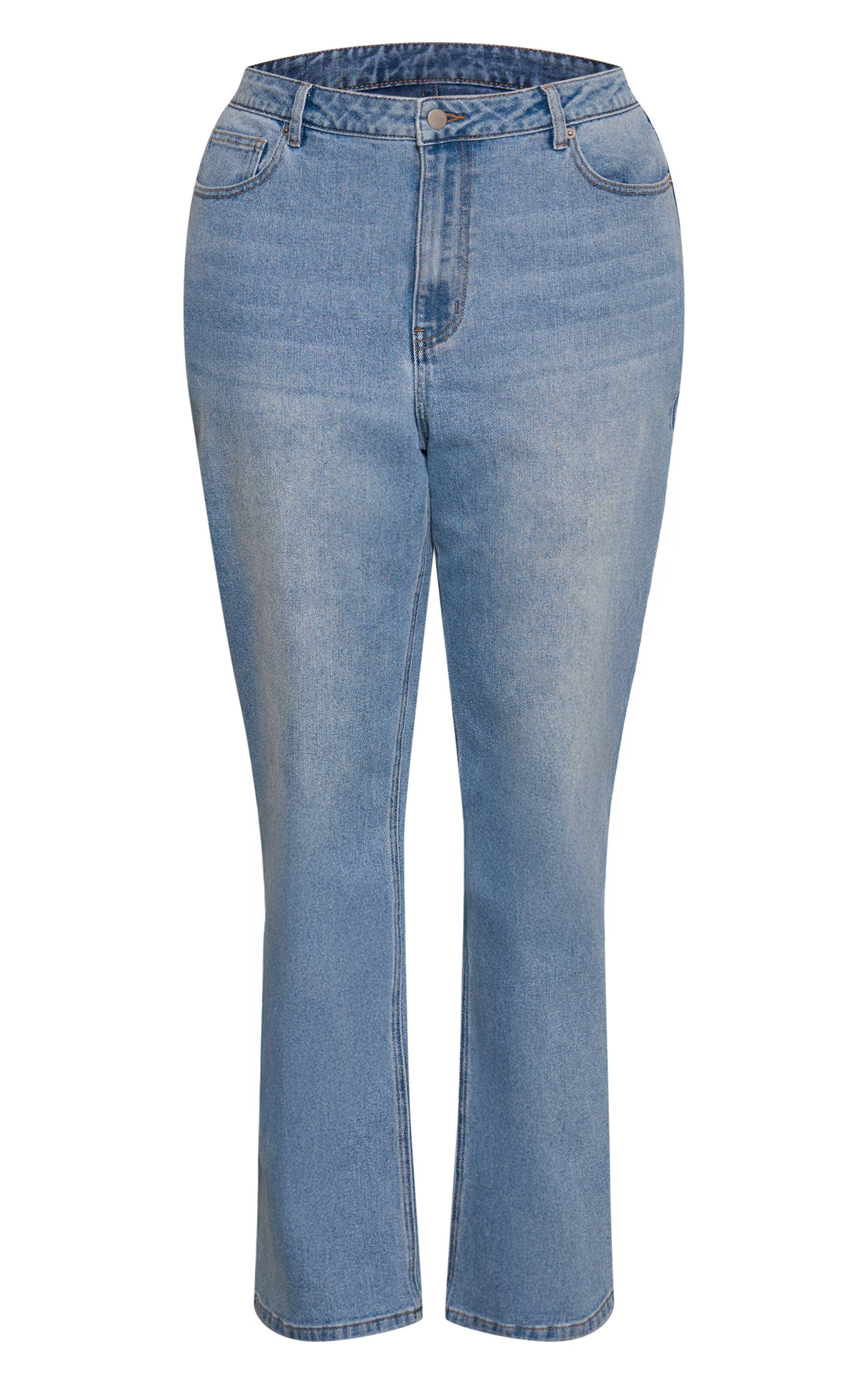 Mid Blue Wash Jean Droit Raccourci Grande Taille