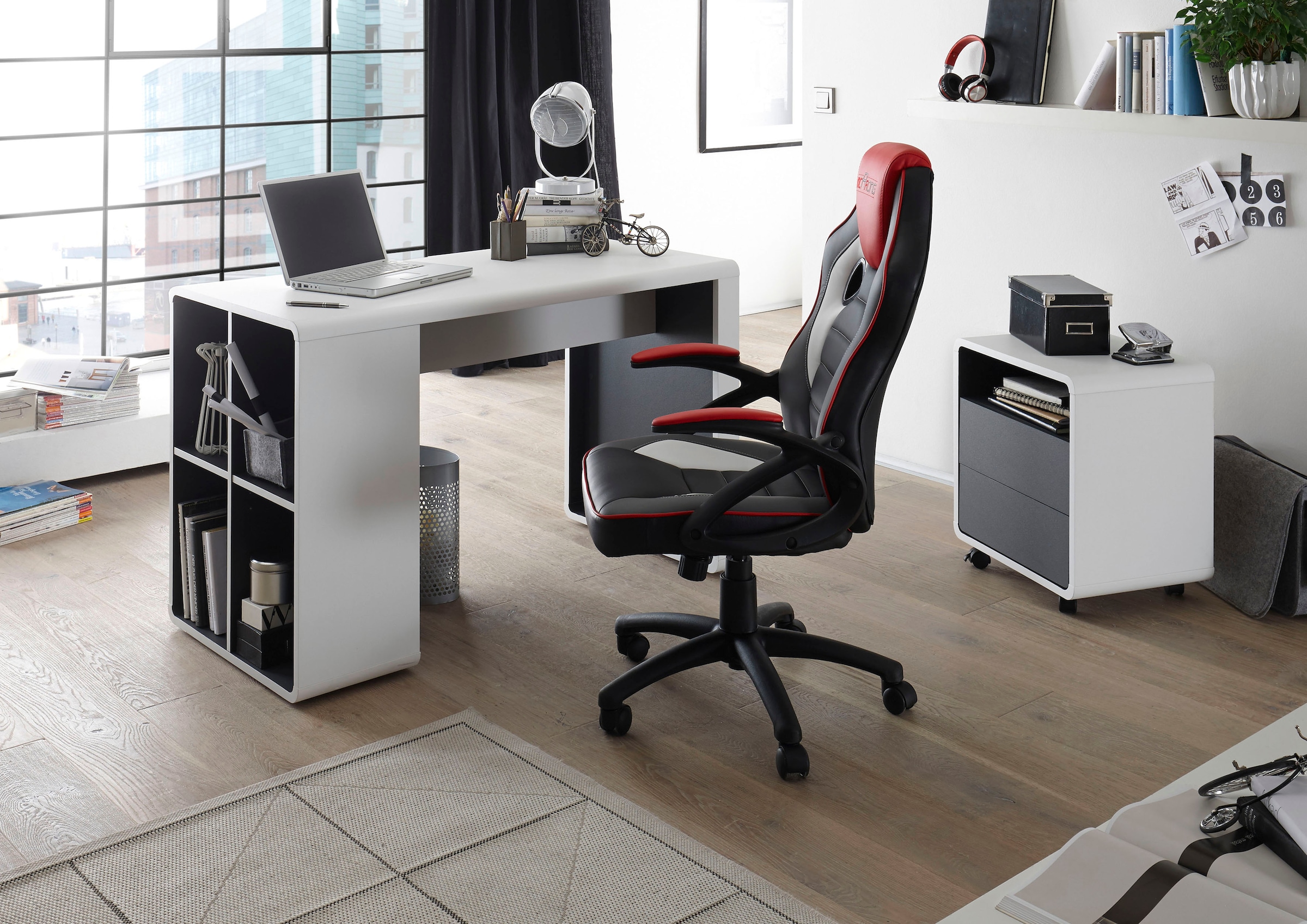 MCA furniture Schreibtisch »Tadeo« weiss matt mit 4 offenen Fächer, Breite 119 cm