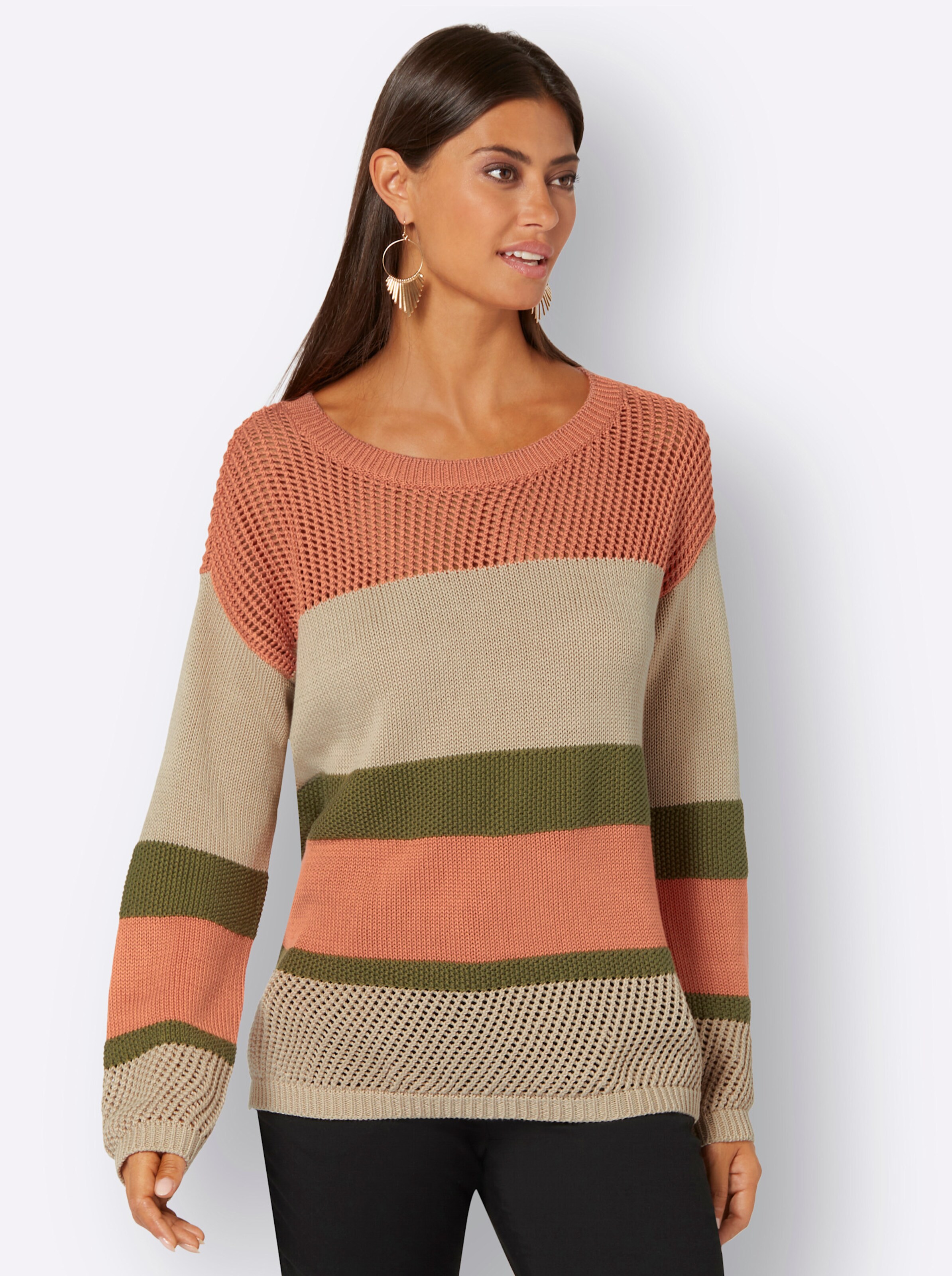 Pullover in papaya-beige-geringelt