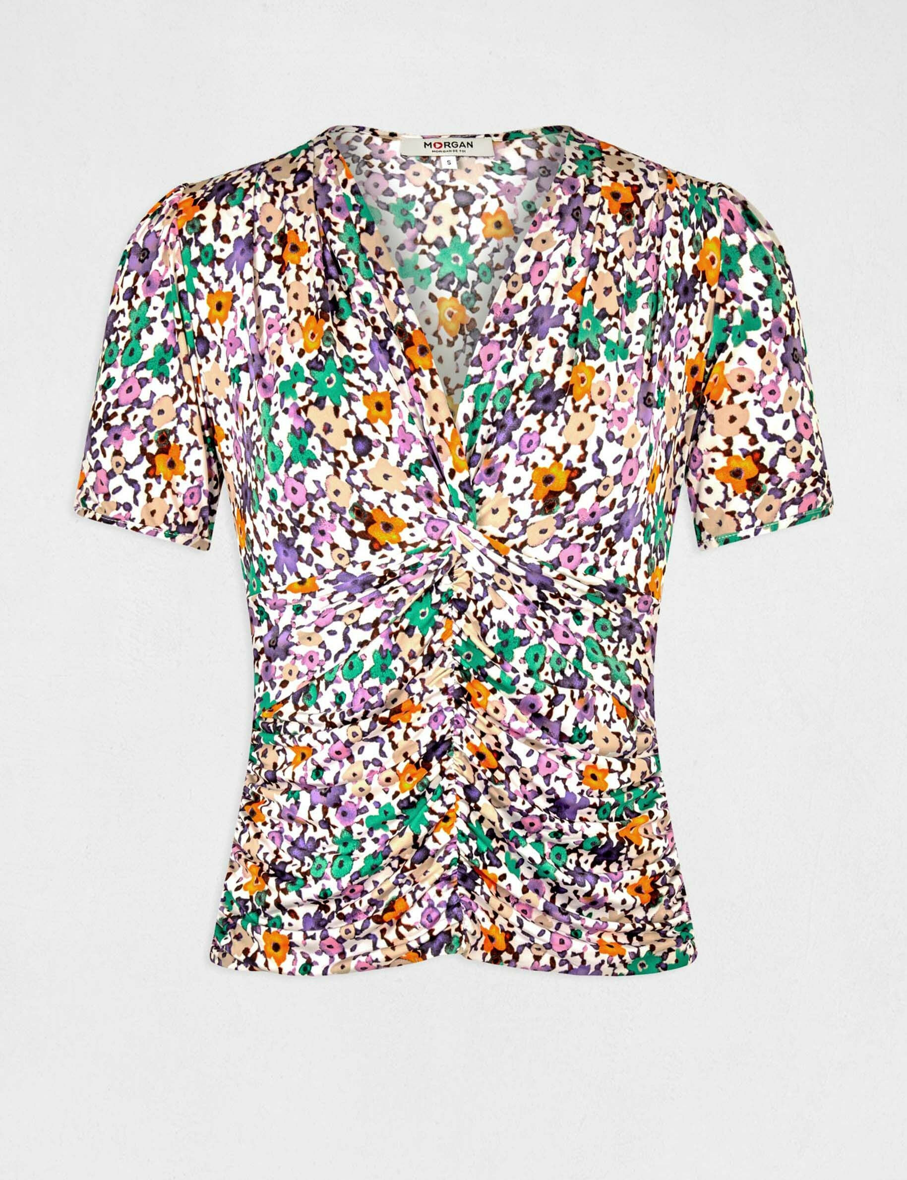 T-shirt manches courtes imprimé floral multico femme - multico