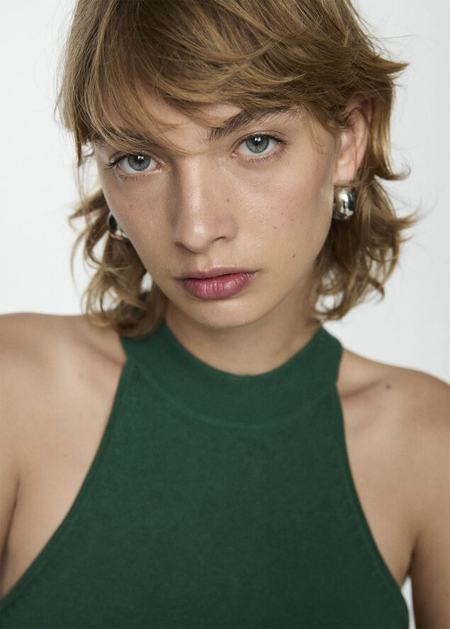 MANGO Halter-neck knitted top Dark green