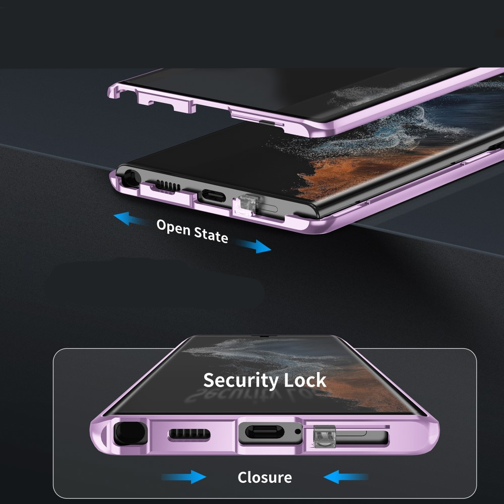 Samsung Galaxy S24 Magnetische Alu Schutzhülle mit Panzer Glas Backcover   Display- / Kameraglasschutz (Verschlussmechanismus) - Schwarz