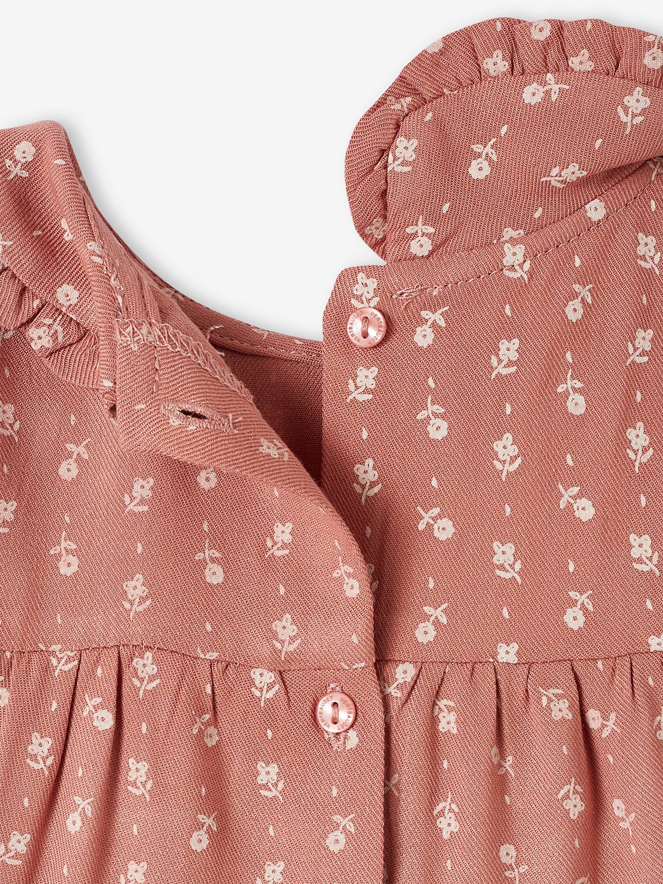 Vestido fluido com babados para bebê na cor rosa antigo