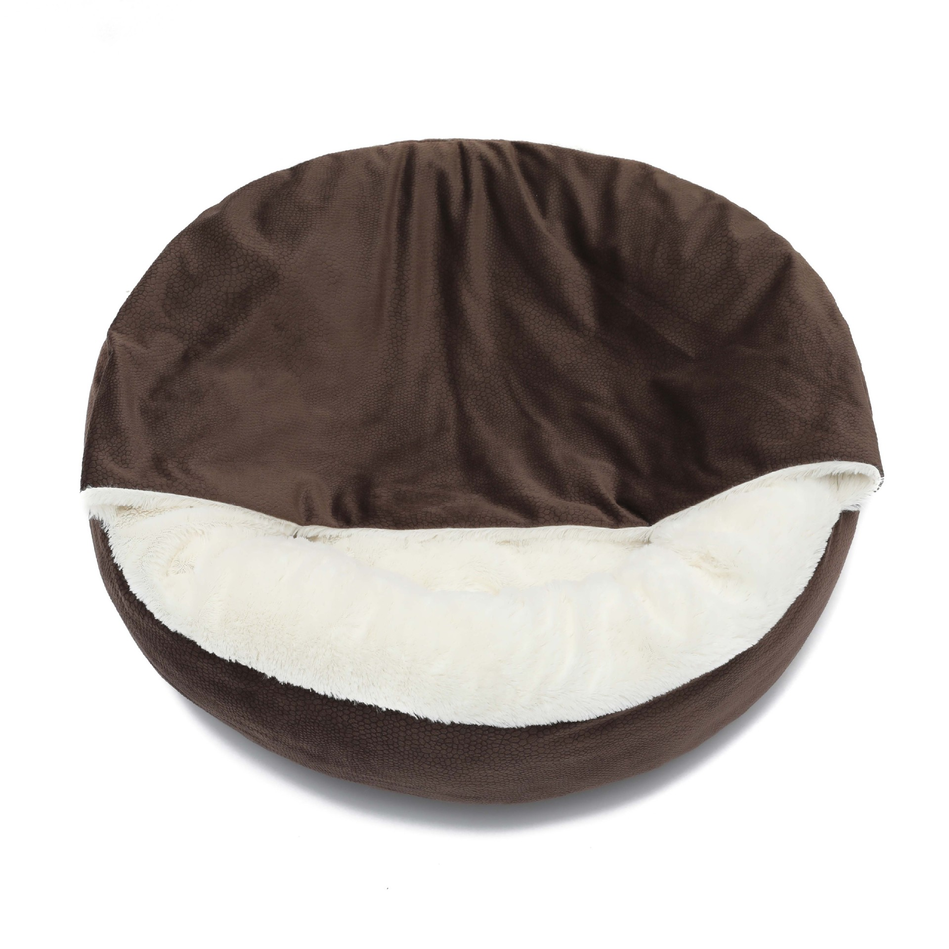 (Ø58cm) Hunde Bett Kuschel Hundesofa Weiches Haustier Kissen mit Decke - Braun / Weiss