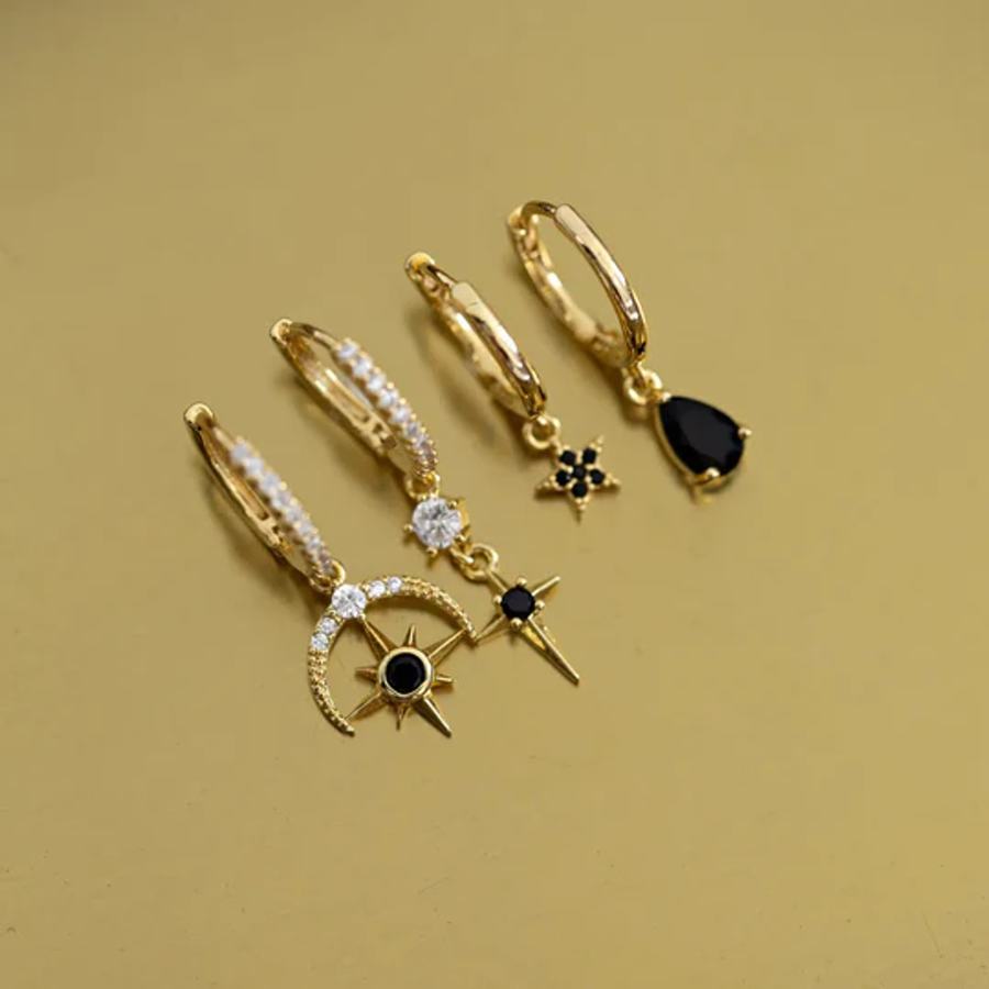 Timi Of Sweden Elvira Moon and Star Crystal Hoop Earrings