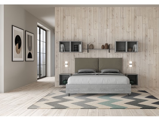 ITYHOME - Lit coffre egos antea 160x200 gris béton/cappuccino