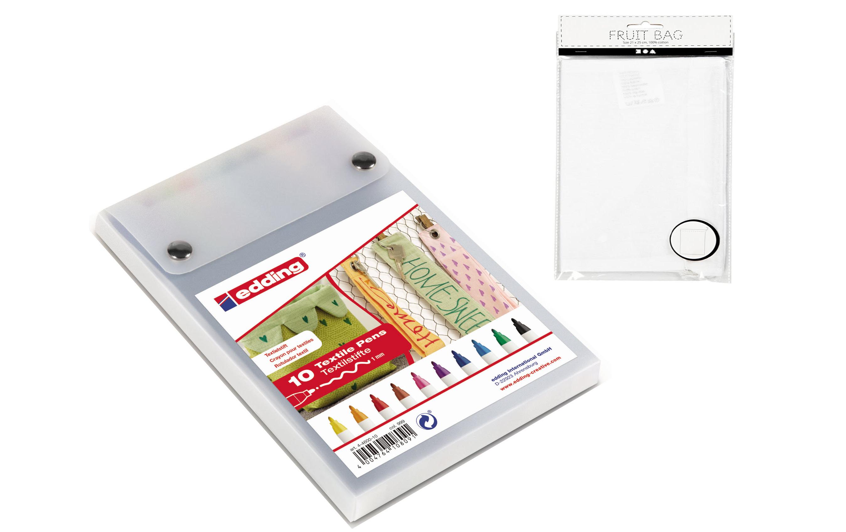 Textilmarker Kit mit Stoffbeutel Mehrfarbig10 Textilmarker inkl. Veggiebag zum Bemalen