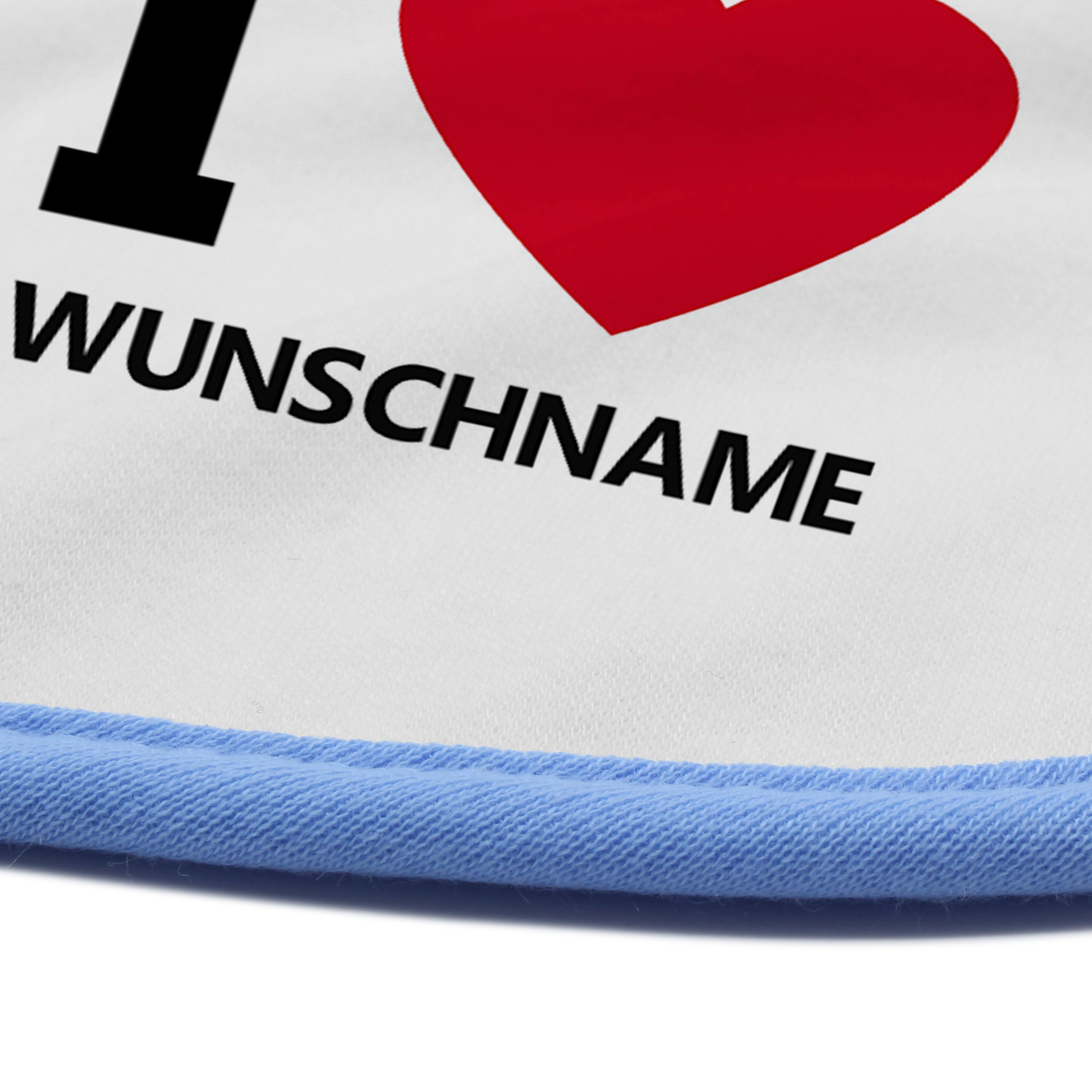 Baby-Lätzchen mit Namen, blau (Motiv: I Love)