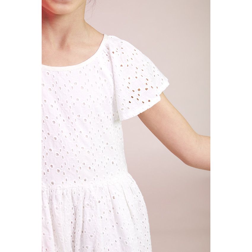 Robe manches courtes en broderie anglaise pour fille - Blanc