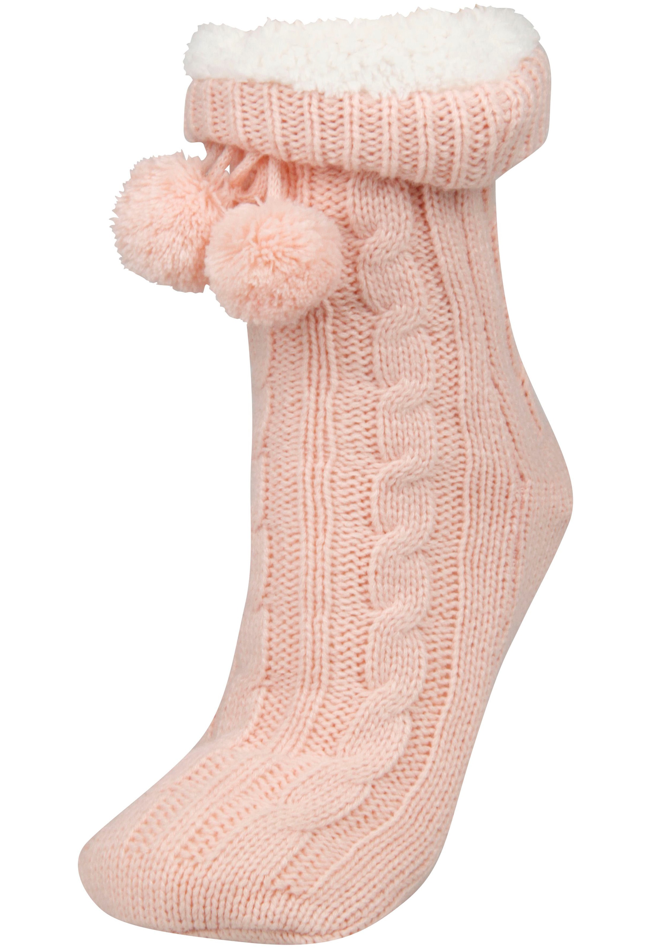 Capelli New York Kuschelsocken mit Zopfmuster und Bommeln