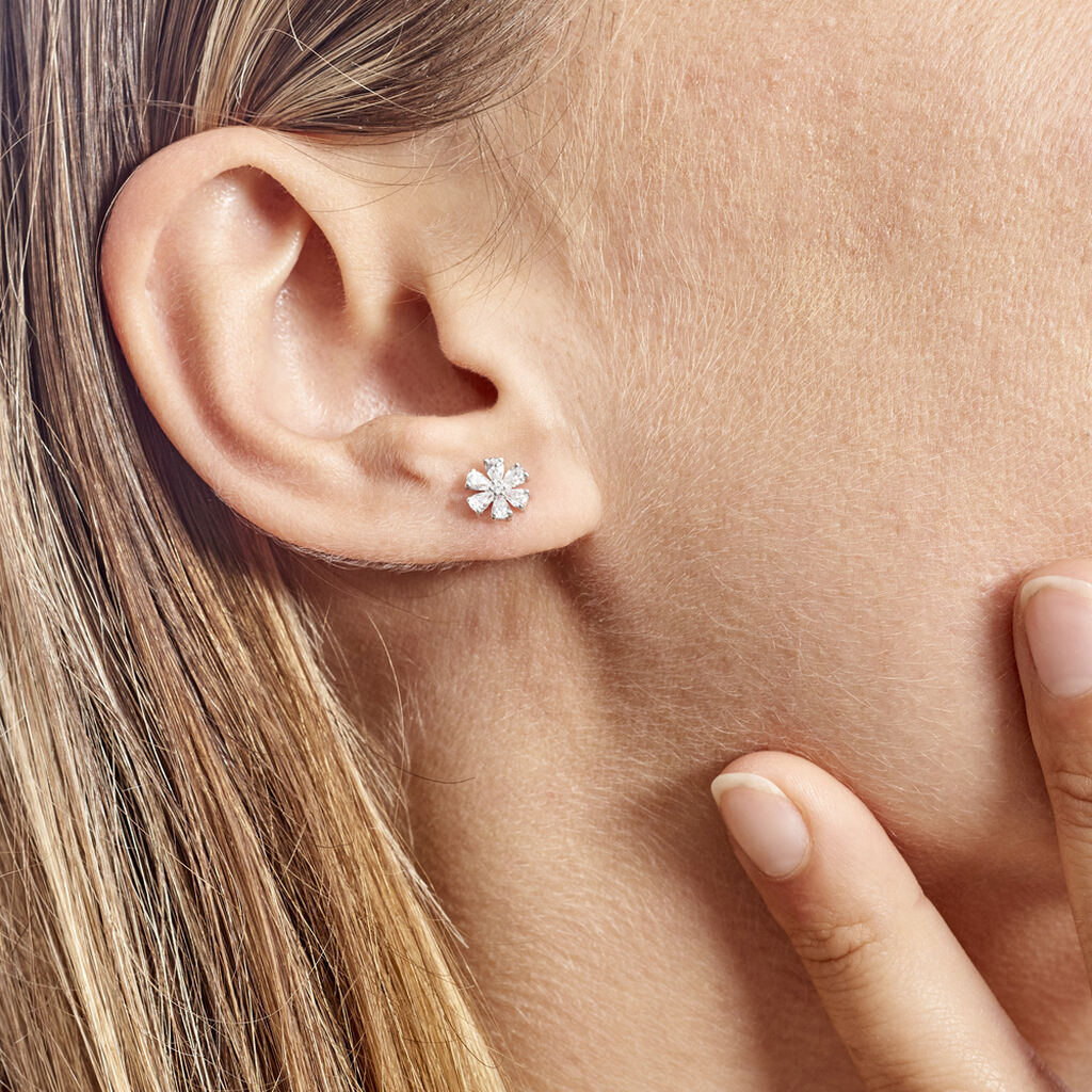 Boucles D'oreilles Puces Maelane Or Blanc Oxyde De Zirconium