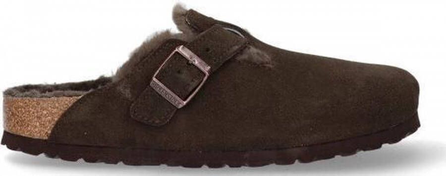 Birkenstock slipper BOSTON Shearling Mocca Suede Leather narrow