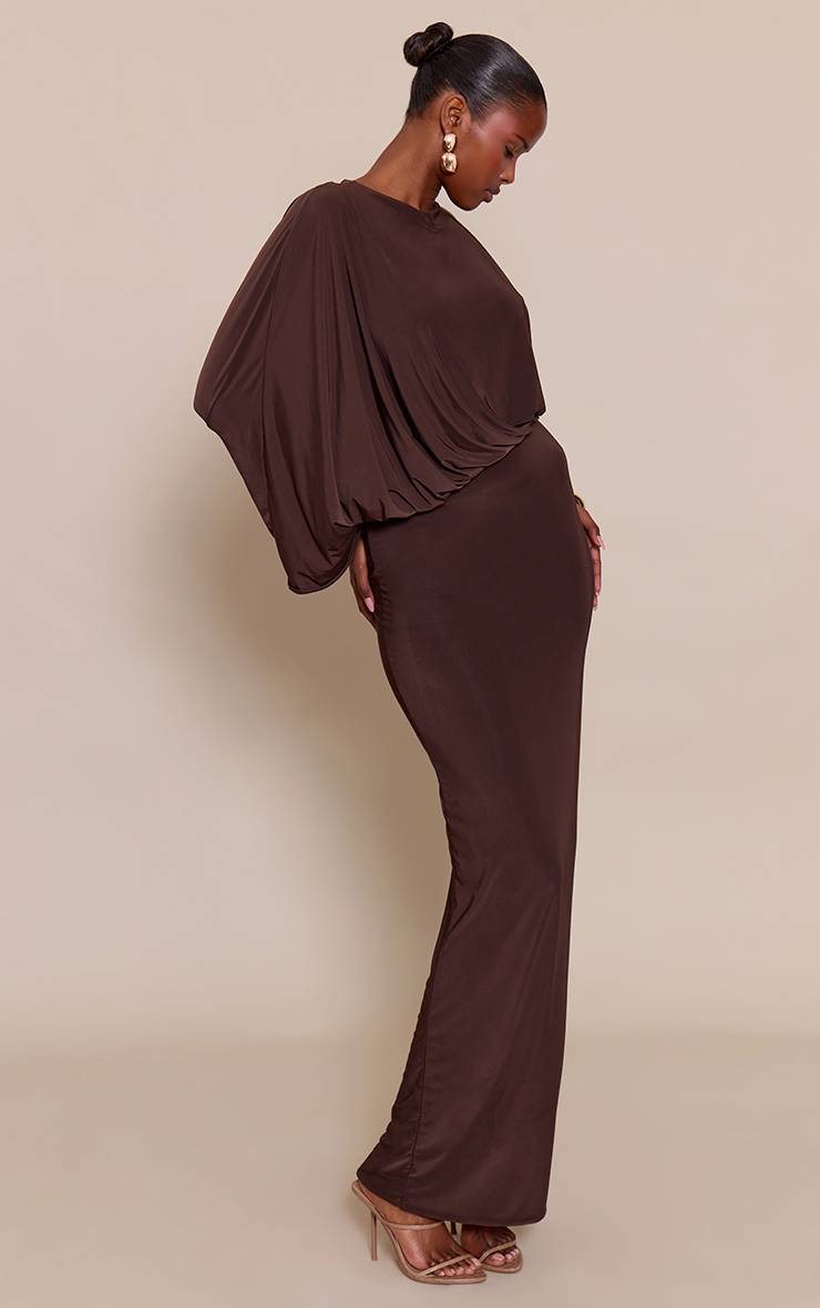Chocolat Robe Maxi Décontractée Asymétrique En Tissu Soyeux