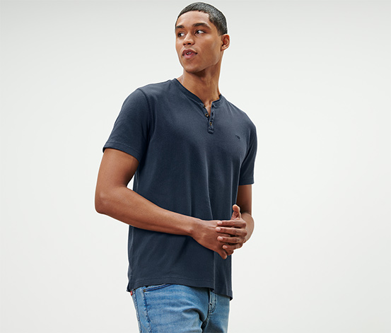Kurzarm Henley »Mustang«, blau