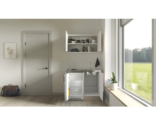 Flex Well mini keuken met apparatuur Riva 100 cm kwartsiet cubanit san remo licht mat eiken gedemonteerd omkeerbaar uitvoering 00012463
