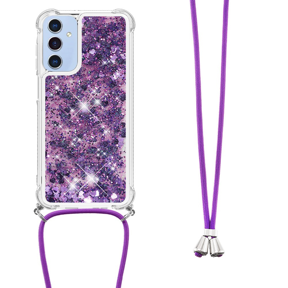 Samsung Galaxy A15 Necklace Gummi Hülle Liquid Glitzer   Handykette (130cm) - Violett