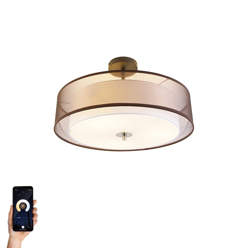 Smart plafondlamp bruin met wit 50 cm 3-lichts incl. 3 Wifi A60 - Drum Duo