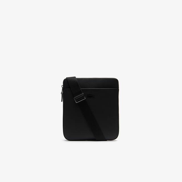 Sacoche plate zippée Chantaco en cuir piqué mat uni Sacoches & Pochettes - Noir - Lacoste - Homme